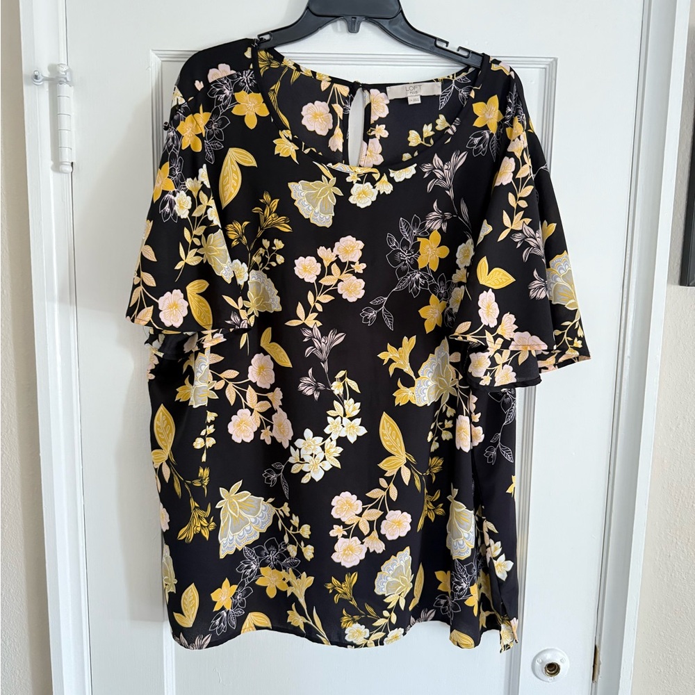 LOFT Black and Yellow Floral Blouse